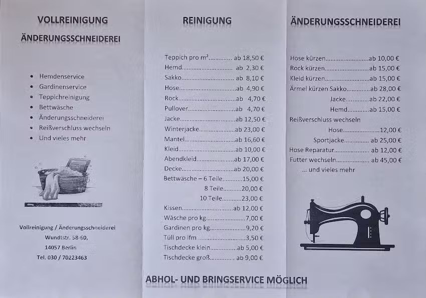 Vollreinigung/&Auml;nderungsschneiderei